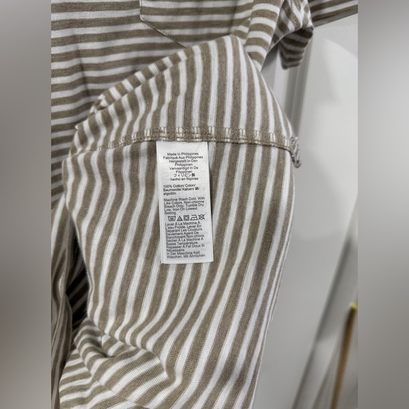 J.Crew Factory Men Polo Shirt M NWT Striped Slub Cotton Beige Tan Pocket Casual - Picture 8 of 9